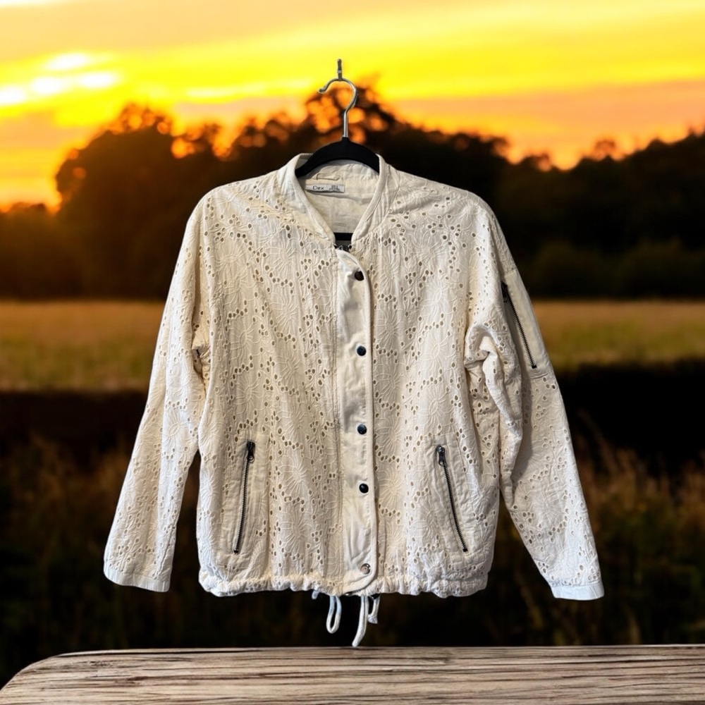 Dex Cream Eyelet Bomber Jacket